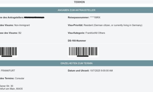 Neuer Termin: B2 Visum (USA)